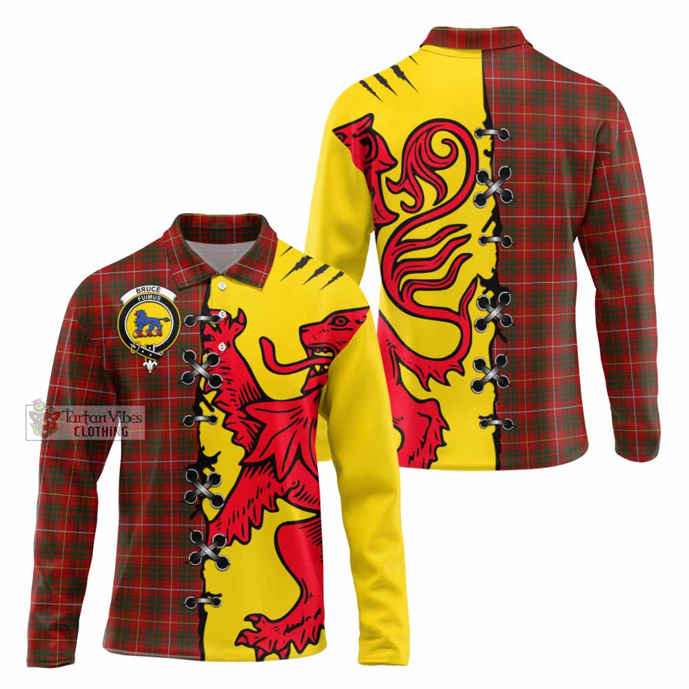 Bruce Tartan Family Crest Long Sleeve Polo Shirt Lion Rampant Honor - Tartan Vibes Clothing