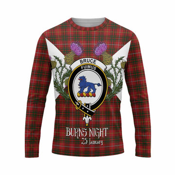 Bruce Tartan Family Crest Long Sleeve T-Shirt Scottish Burns Night Thistle Floral