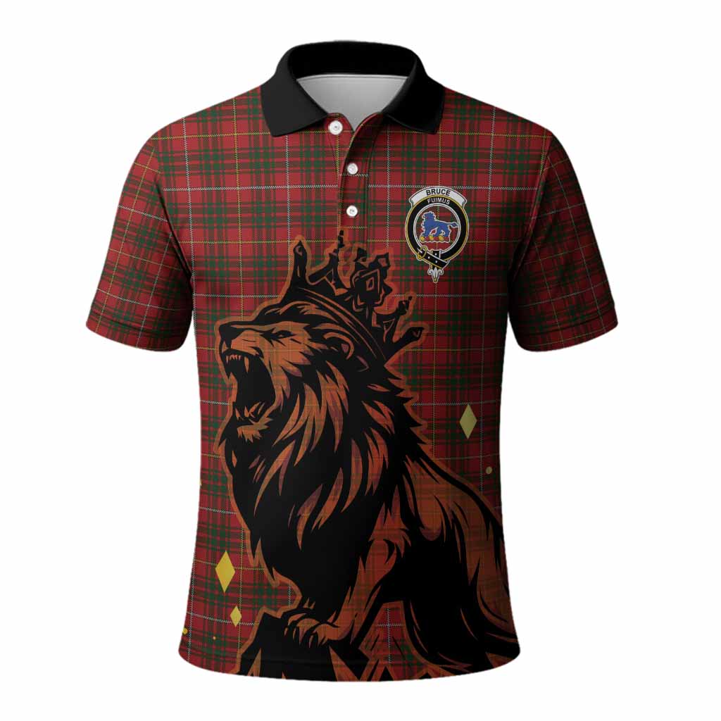 Bruce Tartan Family Crest Polo Shirt Crowned Lion Roaring