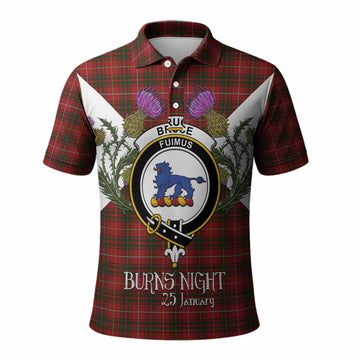 Bruce Tartan Family Crest Polo Shirt Scottish Burns Night Thistle Floral