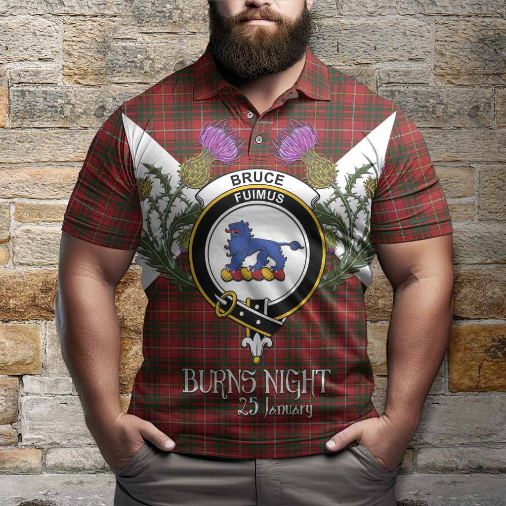 Bruce Tartan Family Crest Polo Shirt Scottish Burns Night Thistle Floral