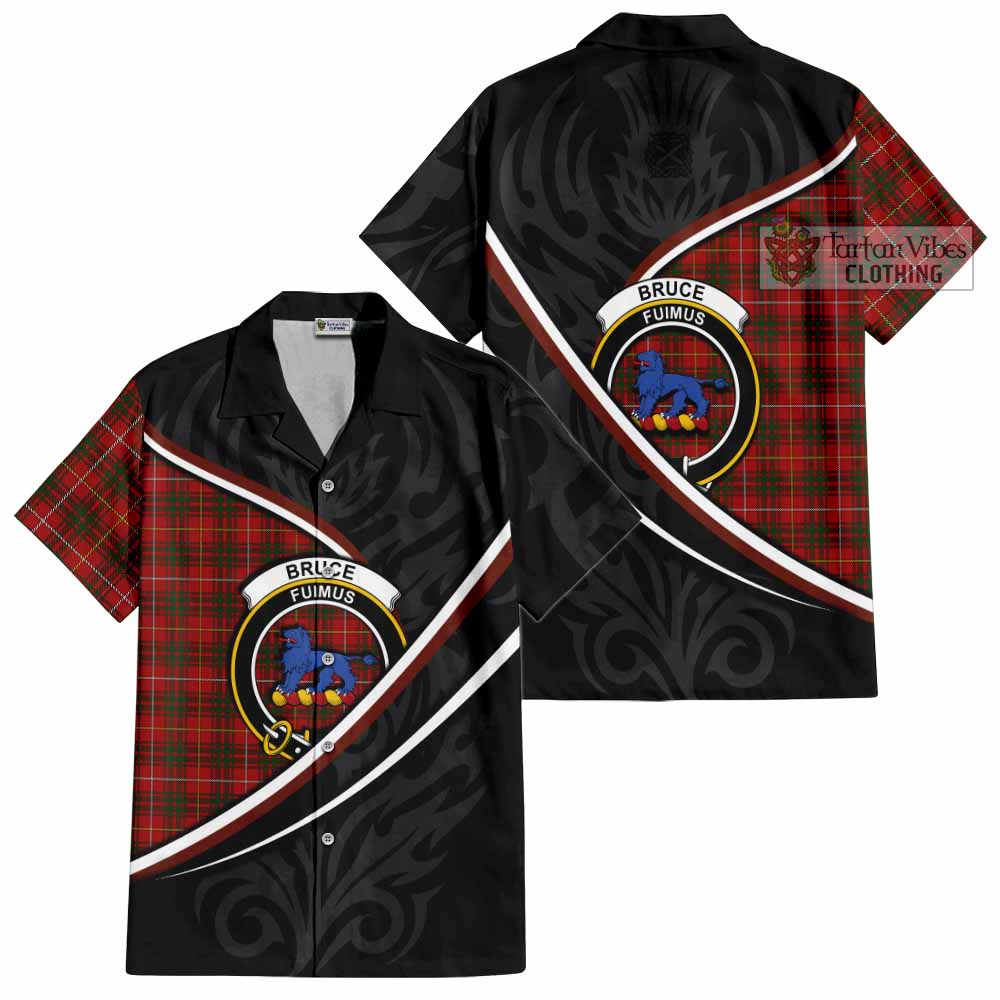 Bruce Tartan Family Crest Short Sleeve Button Shirt Celtic Scottish Thistle Floral - Tartan Vibes Clothing