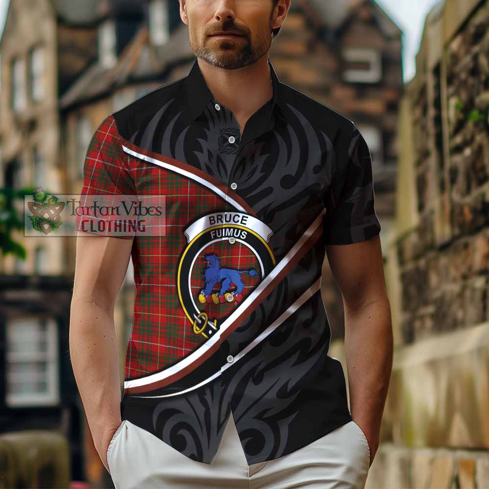 Bruce Tartan Family Crest Short Sleeve Button Shirt Celtic Scottish Thistle Floral - Tartan Vibes Clothing