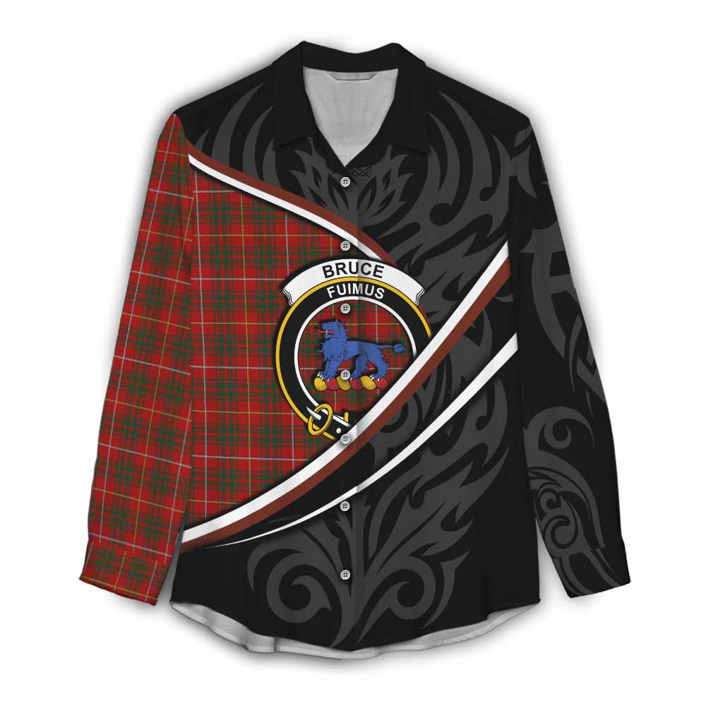 Bruce Tartan Family Crest Women Casual Shirt Celtic Scottish Thistle Floral - Tartan Vibes Clothing