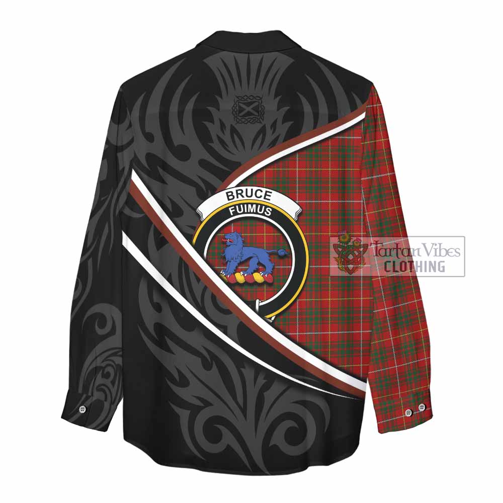Bruce Tartan Family Crest Women Casual Shirt Celtic Scottish Thistle Floral - Tartan Vibes Clothing
