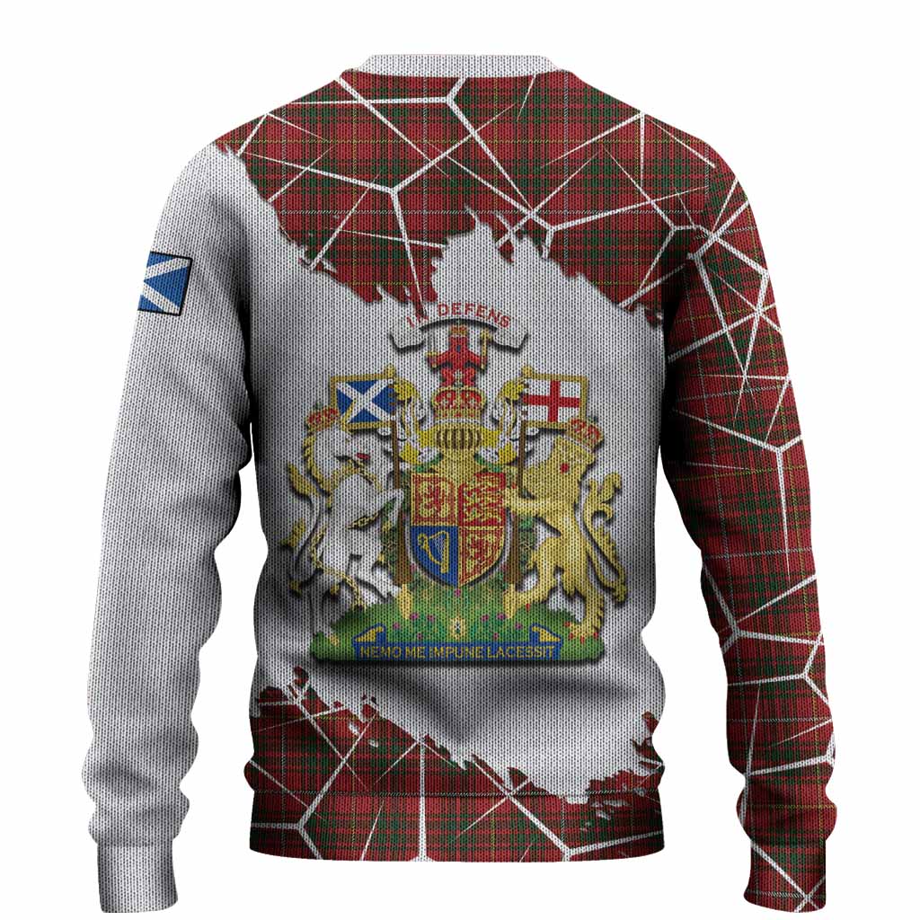 Bruce Tartan Knitted Sweater with Family Crest and Lion Rampant Grunge Style