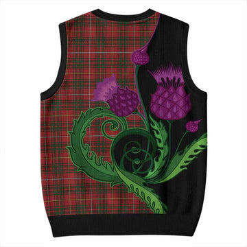 Bruce Tartan Knitted V-Neck Vest Traditional Scottish Thistle