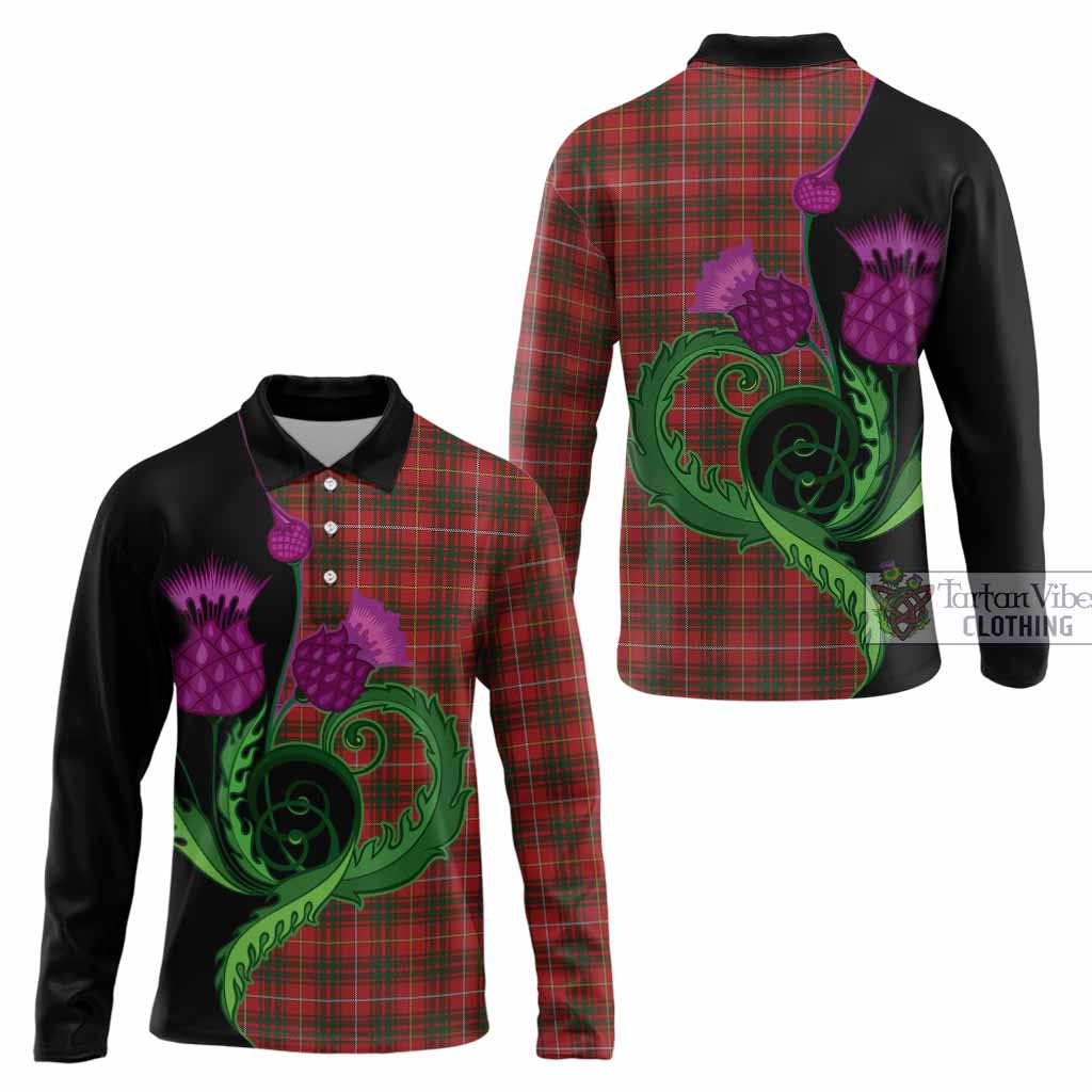 Bruce Tartan Long Sleeve Polo Shirt Traditional Scottish Thistle