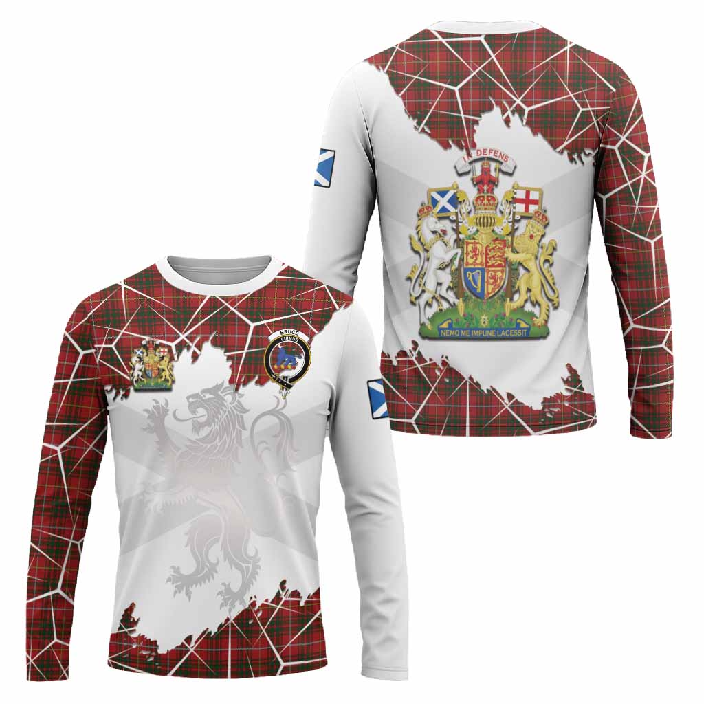 Bruce Tartan Long Sleeve T-Shirt with Family Crest and Lion Rampant Grunge Style