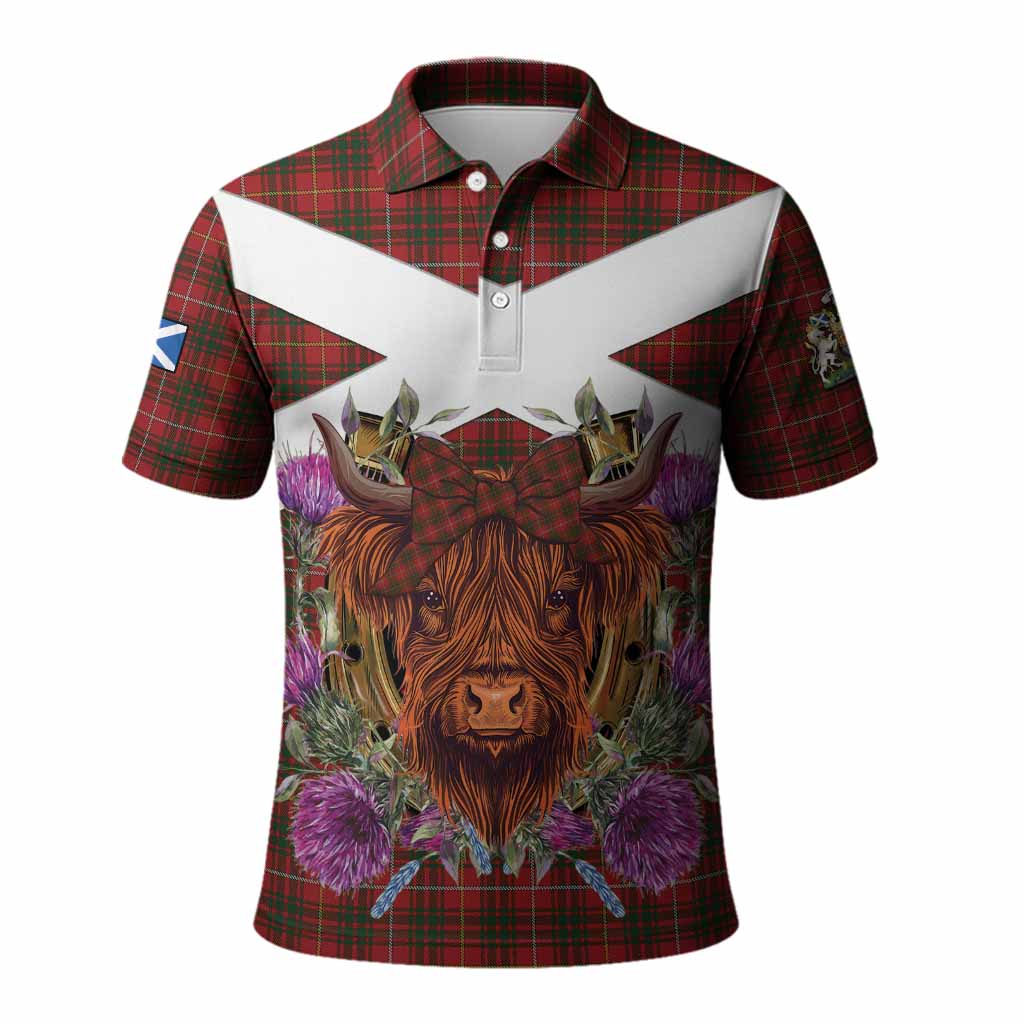 Bruce Tartan Polo Shirt Scottish Thistle Heilan Coo