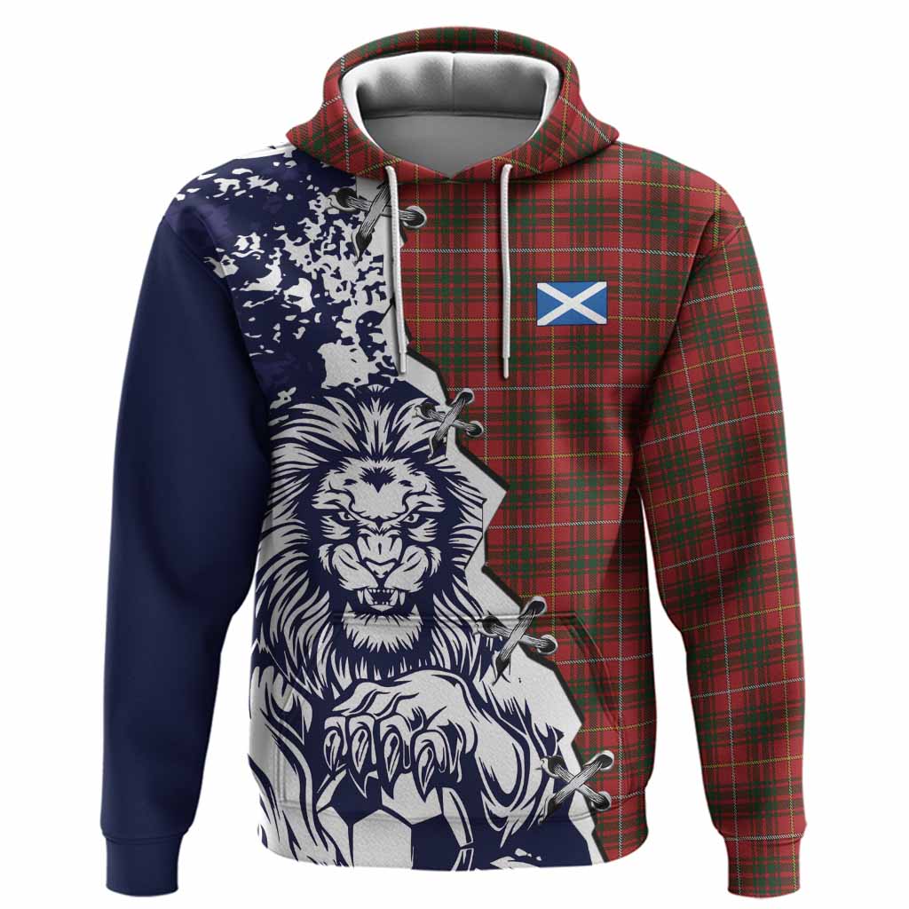 Bruce Tartan Scottish Hoodie Angry Lion With Soccer Ball Style