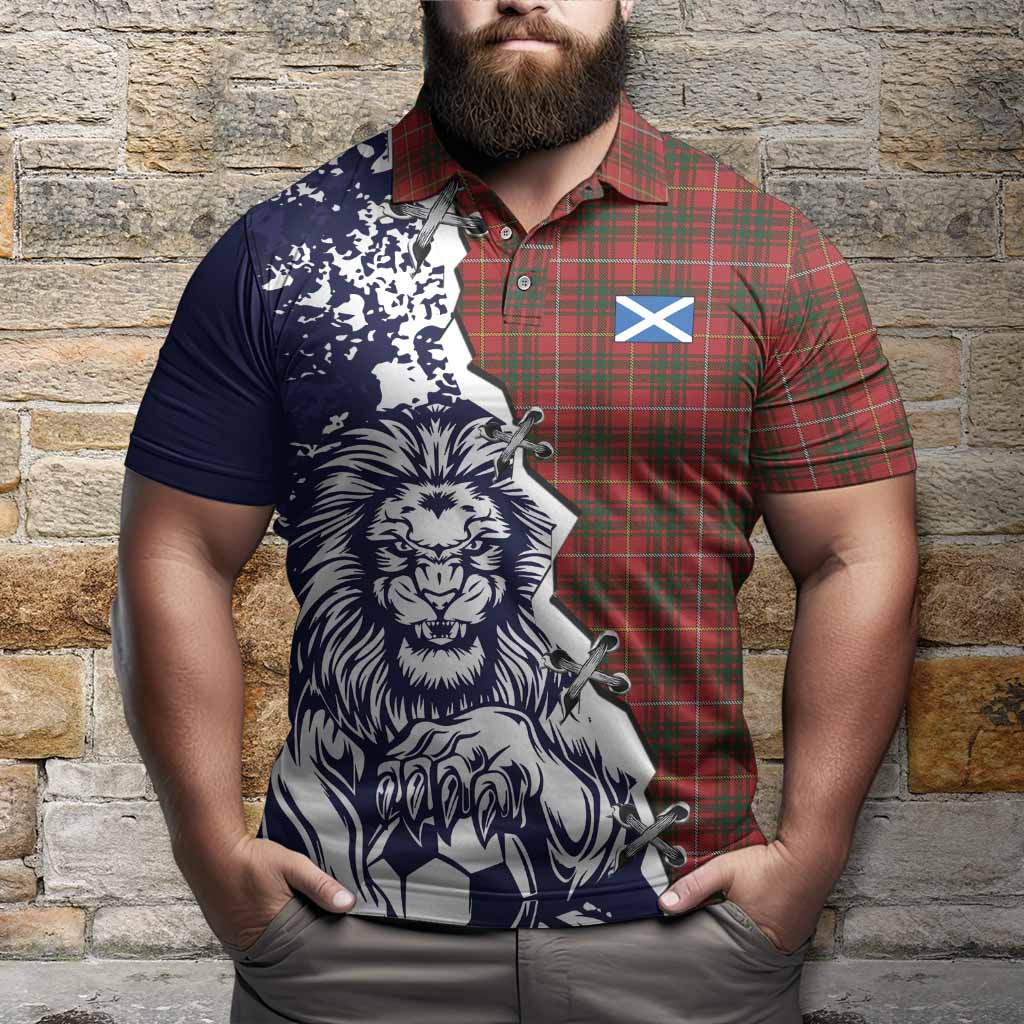 Bruce Tartan Scottish Polo Shirt Angry Lion With Soccer Ball Style