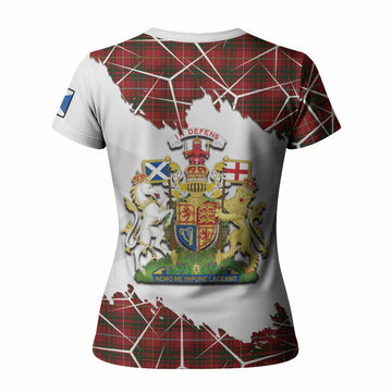 Bruce Tartan Women T shirt with Family Crest and Lion Rampant Grunge Style