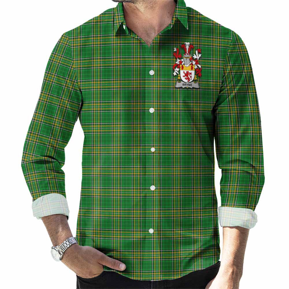 Bryne Irish Clan Tartan Long Sleeve Button Up with Coat of Arms