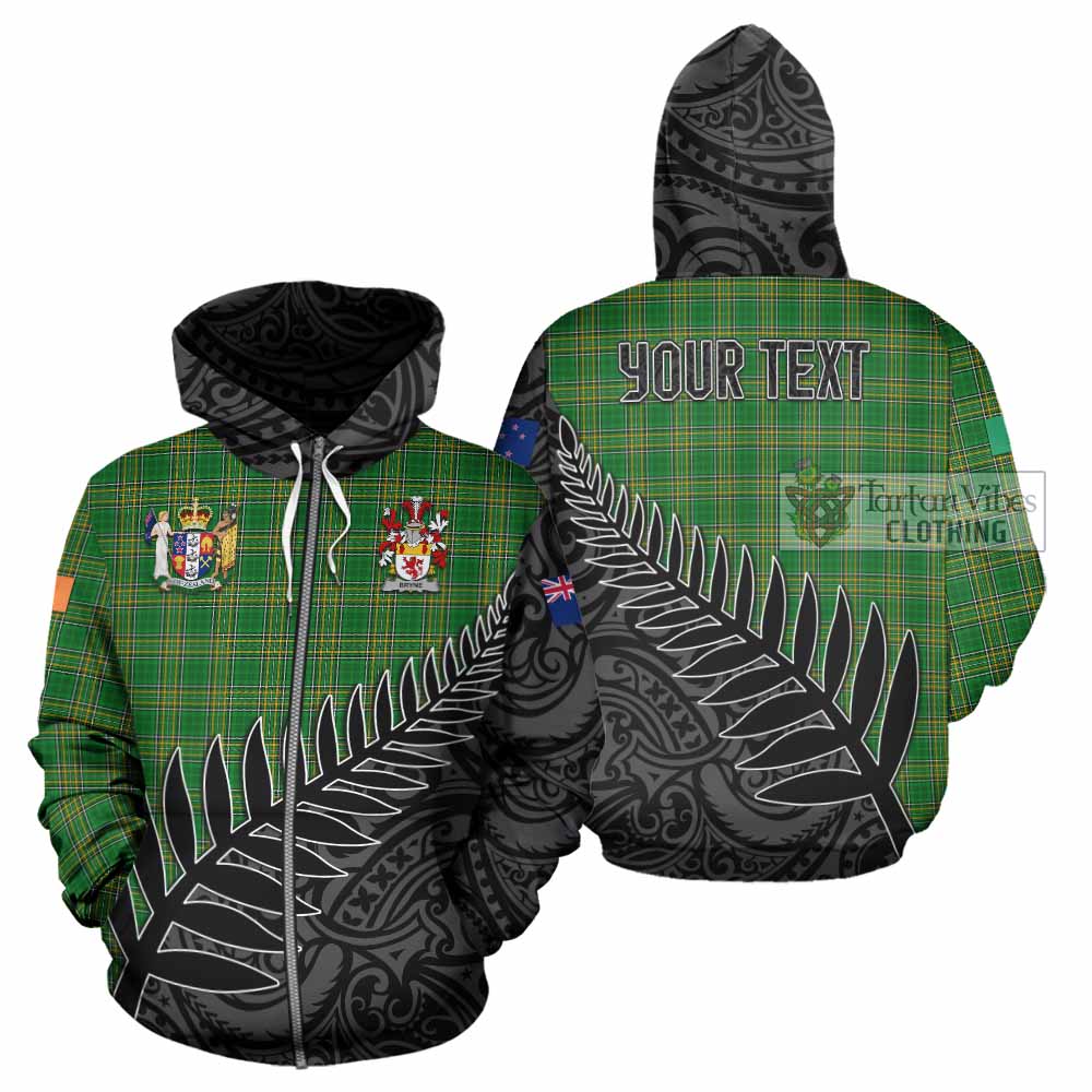 Tartan Vibes Clothing Bryne Irish Clan Tartan Hoodie with Coat of Arms New Zealand Silver Fern Half Style