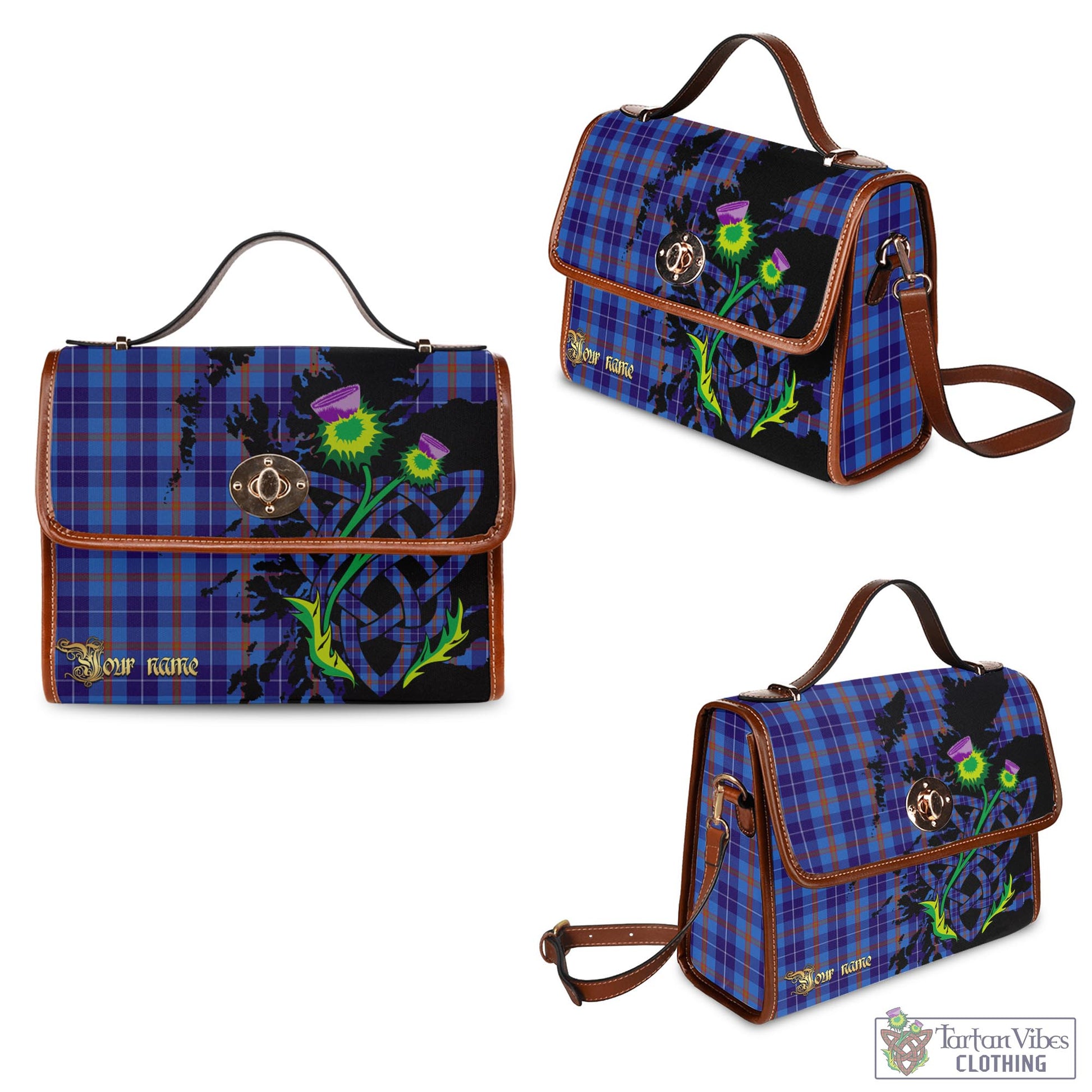 Tartan Vibes Clothing Bryson Tartan Waterproof Canvas Bag with Scotland Map and Thistle Celtic Accents