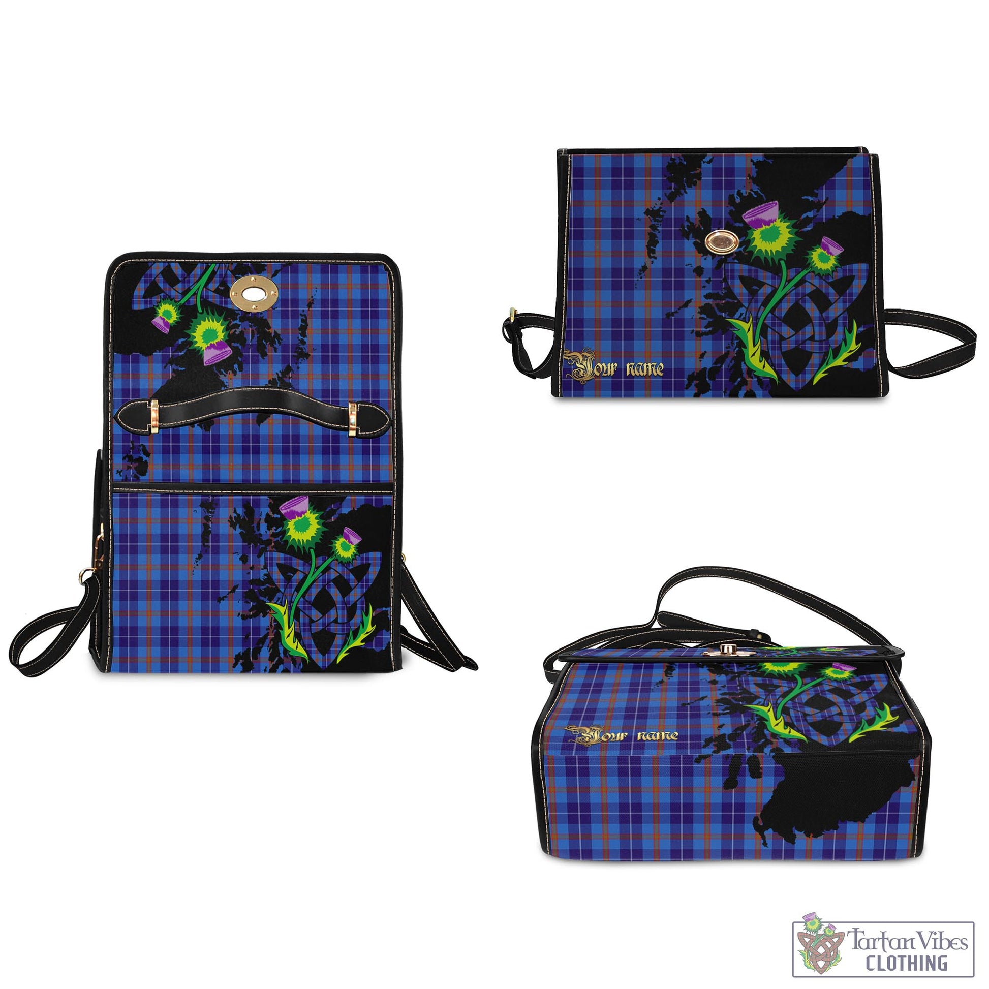 Tartan Vibes Clothing Bryson Tartan Waterproof Canvas Bag with Scotland Map and Thistle Celtic Accents