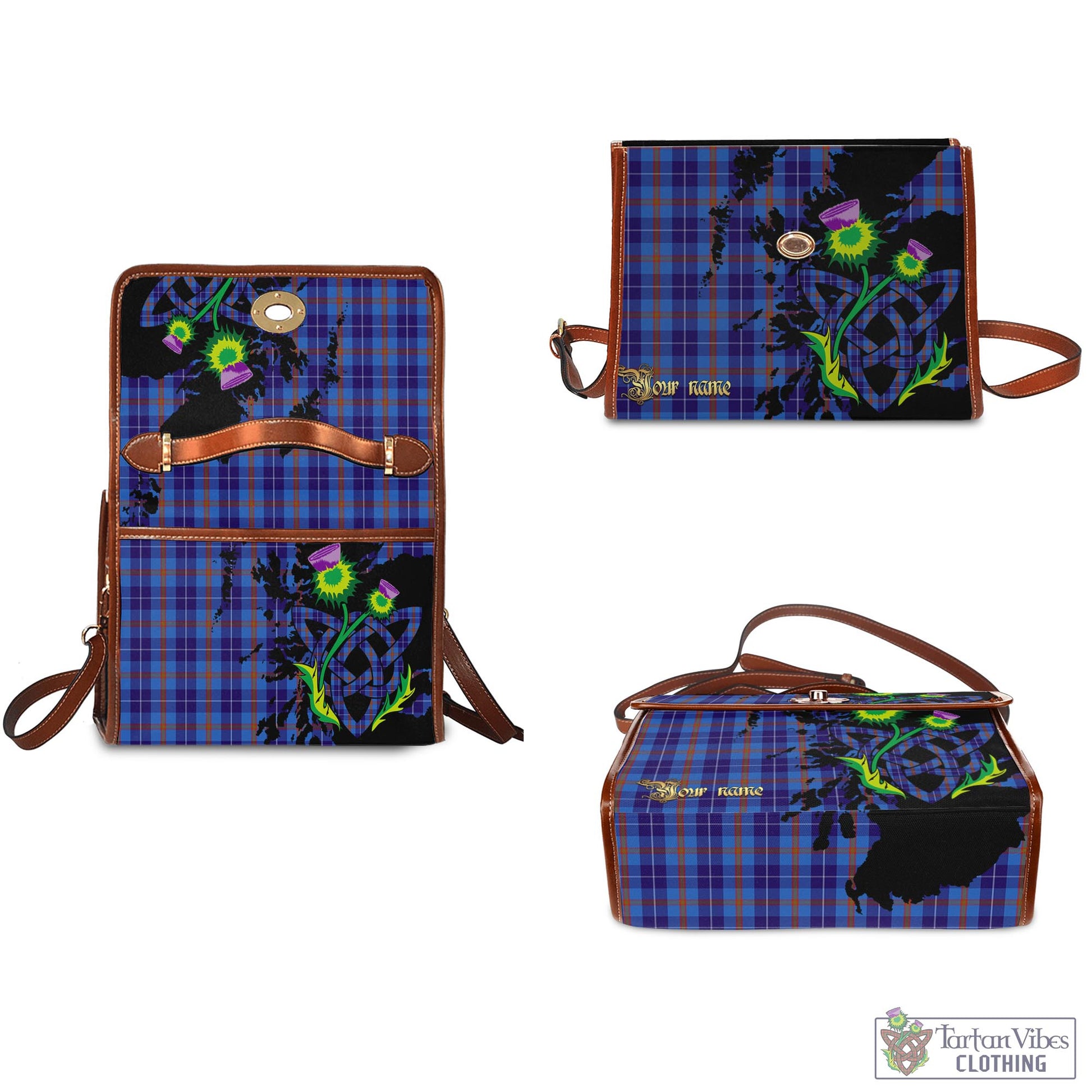 Tartan Vibes Clothing Bryson Tartan Waterproof Canvas Bag with Scotland Map and Thistle Celtic Accents