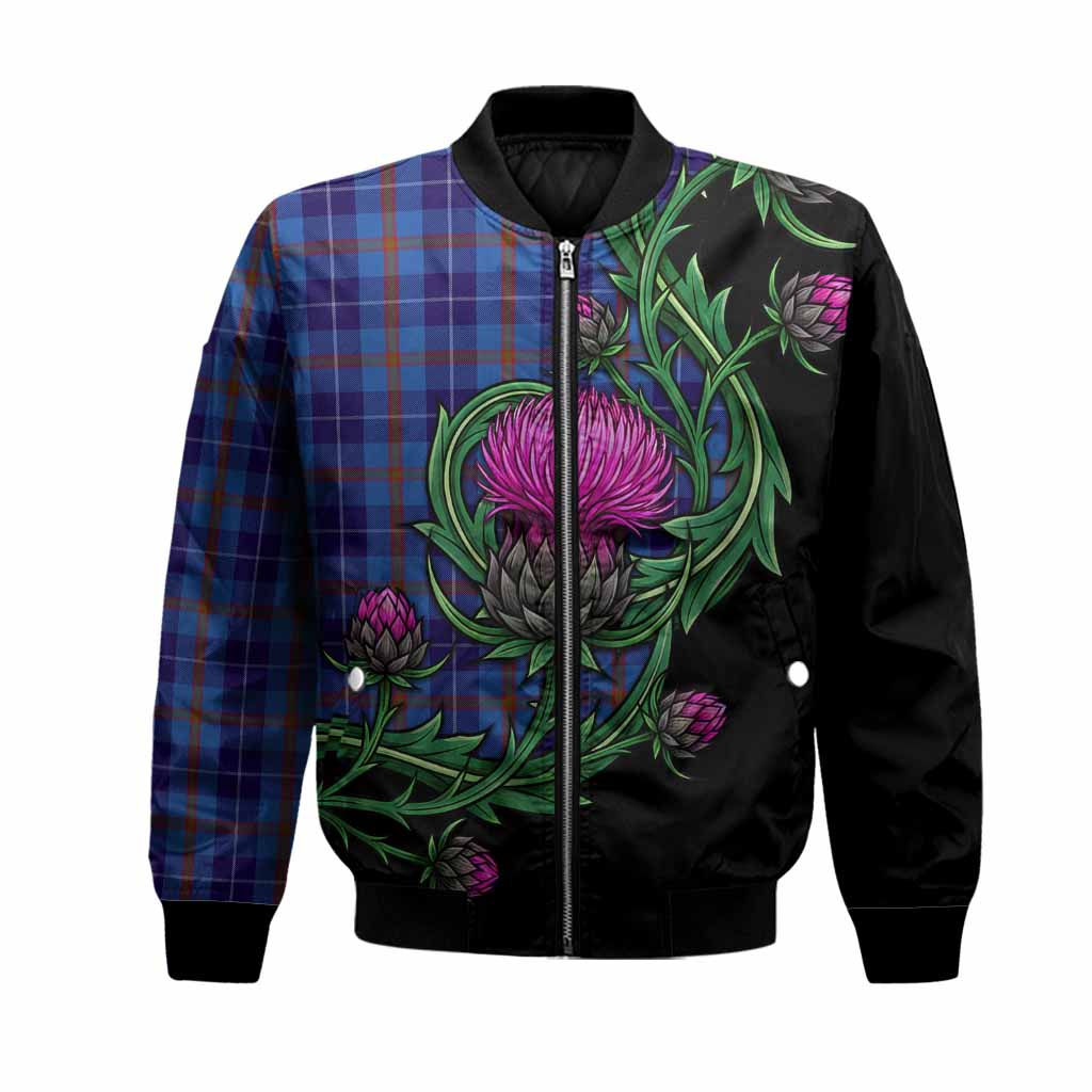 Bryson Tartan Bomber Jacket Resilient Scottish Thistle Unisex Black - Tartan Vibes Clothing