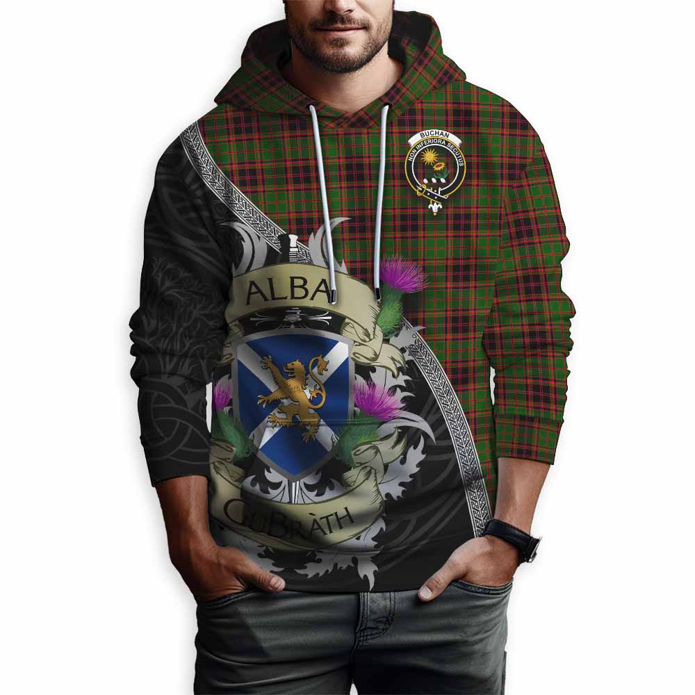 Tartan Vibes Clothing Buchan Tartan Family Crest Hoodie Lion Rampant Royal Thistle Shield Celtic Inspired