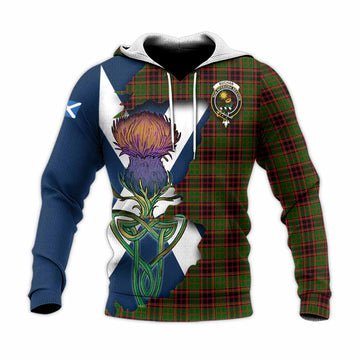Tartan Vibes Clothing Buchan Tartan Family Crest Knitted Hoodie Scottish Thistle Celtic Inspired
