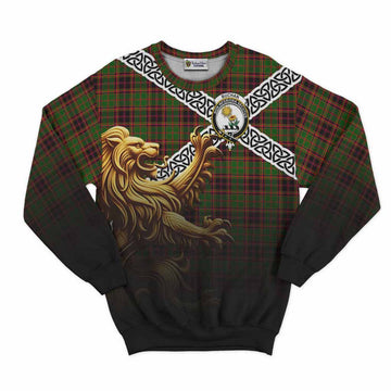 Buchan Crest Tartan Sweatshirt with Golden Lion Emblem Celtic Style