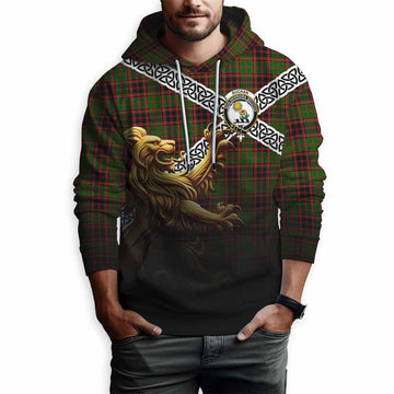 Buchan Crest Tartan Hoodie with Golden Lion Emblem Celtic Style