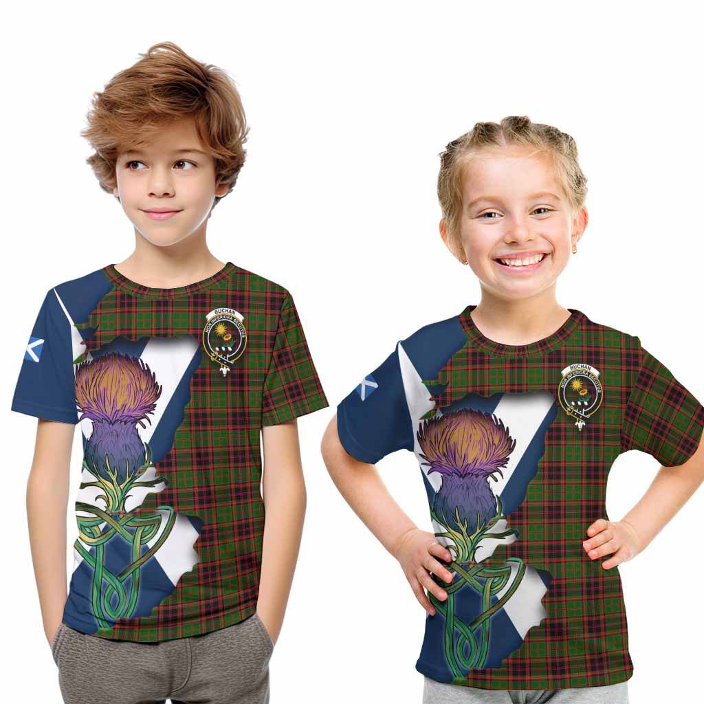 Tartan Vibes Clothing Buchan Tartan Family Crest Kid T-Shirt Scottish Thistle Celtic Inspired