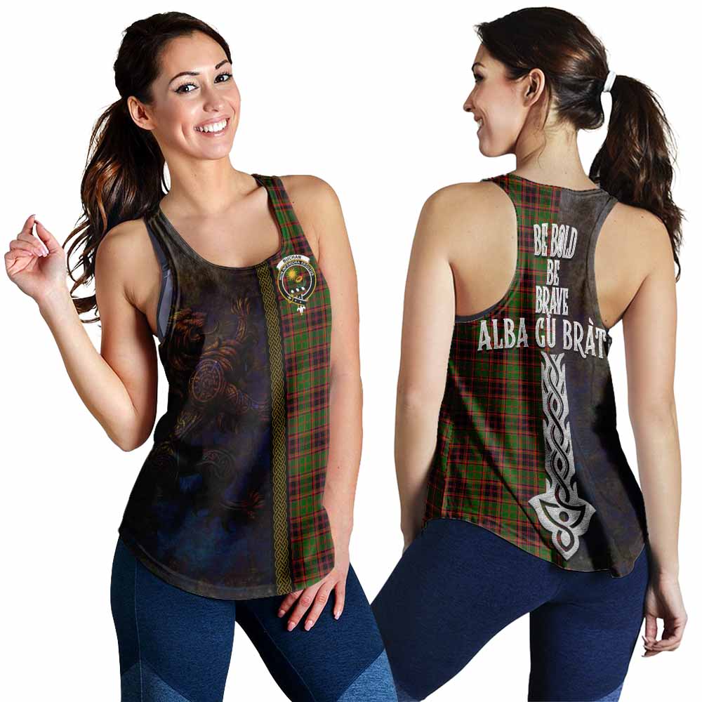 Tartan Vibes Clothing Buchan Tartan Family Crest Women's Racerback Tanks Alba Gu Brath Be Brave Lion Ancient Style