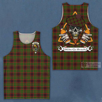 Tartan Vibes Clothing Buchan Tartan Men's Tank Top with Family Crest and Bearded Skull Holding Bottles of Whiskey