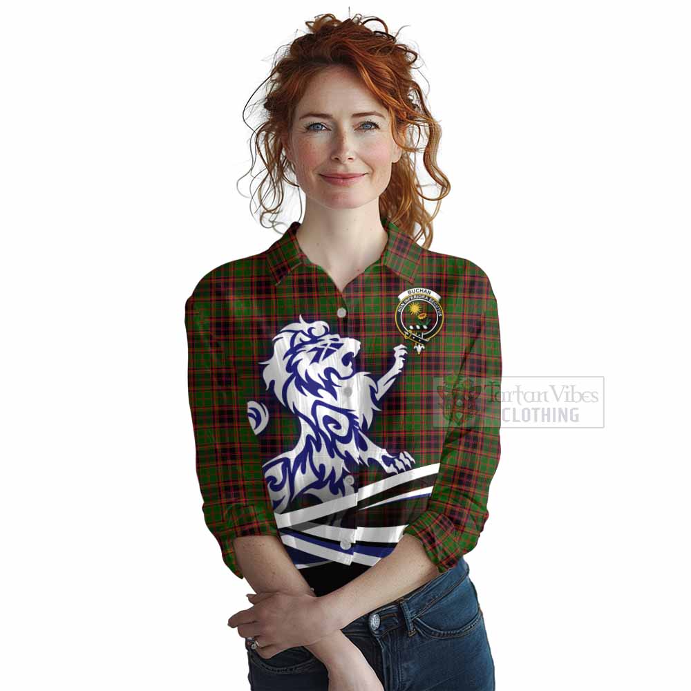 Tartan Vibes Clothing Buchan Tartan Women's Casual Shirt with Alba Gu Brath Regal Lion Emblem