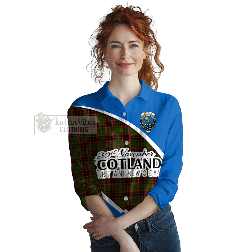 Tartan Vibes Clothing Buchan Family Crest Tartan Women's Casual Shirt Celebrate Saint Andrew's Day in Style
