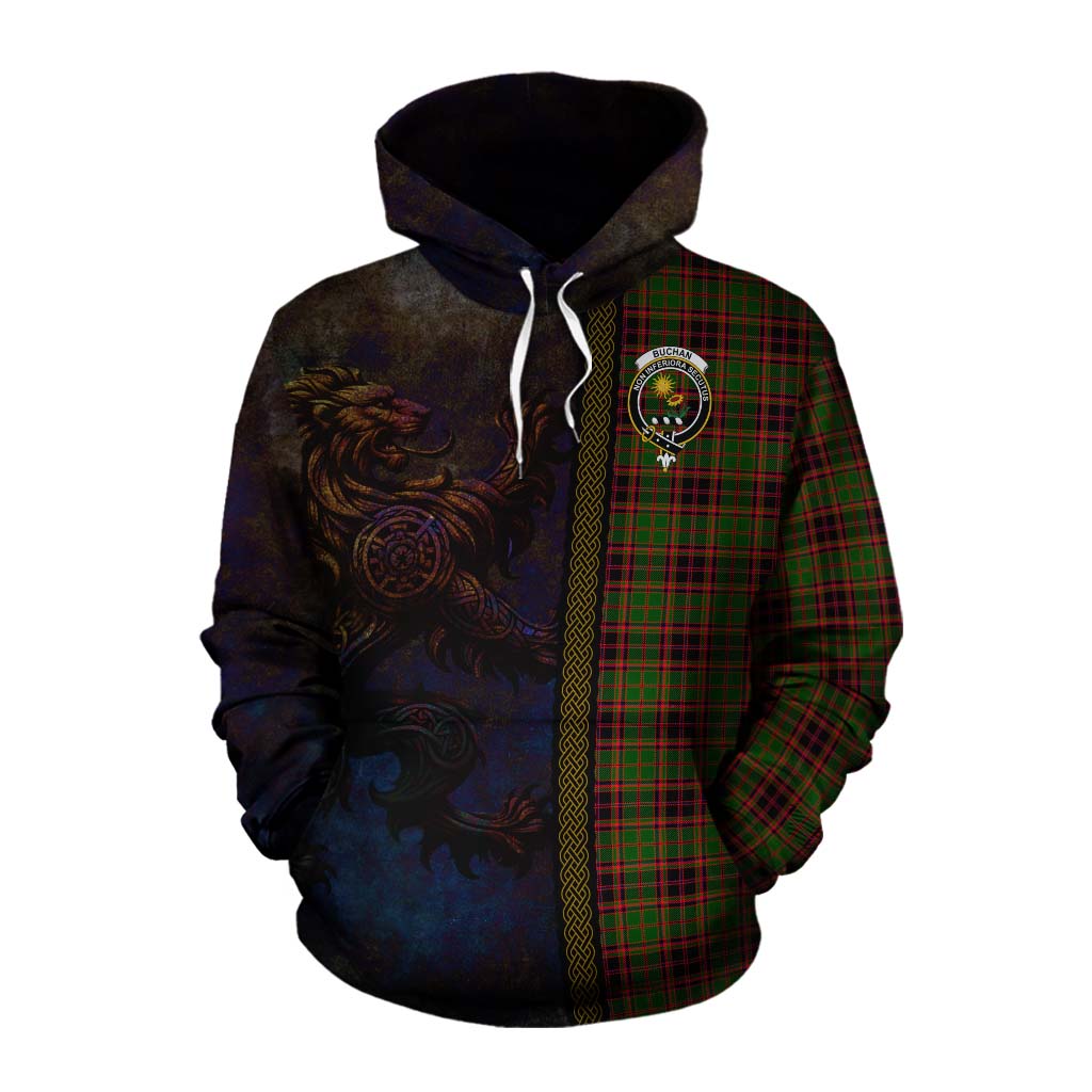 Tartan Vibes Clothing Buchan Tartan Family Crest Cotton Hoodie Alba Gu Brath Be Brave Lion Ancient Style