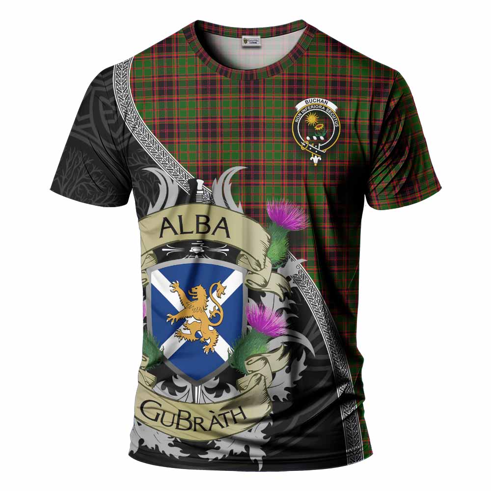 Tartan Vibes Clothing Buchan Tartan Family Crest T-Shirt Lion Rampant Royal Thistle Shield Celtic Inspired