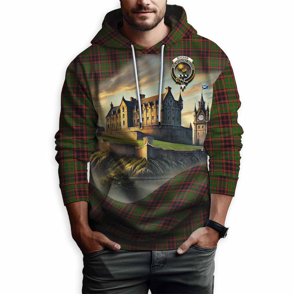 Tartan Vibes Clothing Buchan Tartan Family Crest Hoodie with Scottish Ancient Castle Style