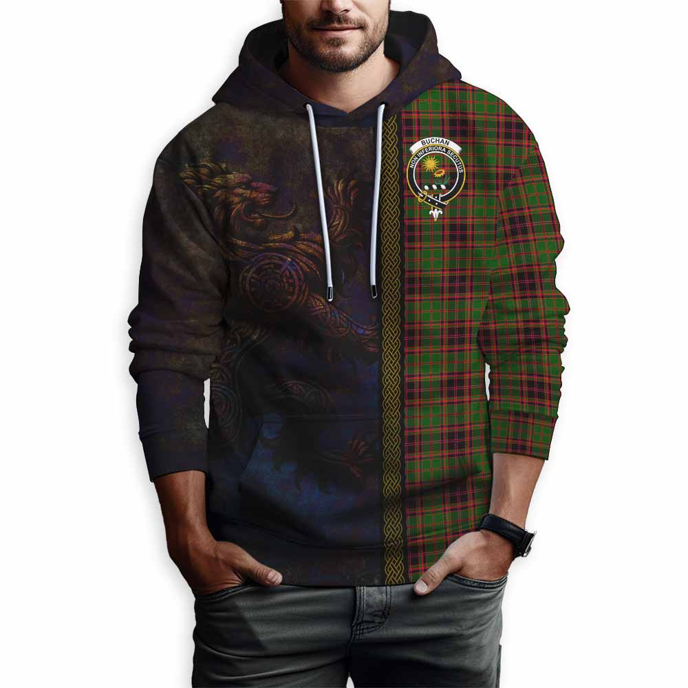 Tartan Vibes Clothing Buchan Tartan Family Crest Hoodie Alba Gu Brath Be Brave Lion Ancient Style