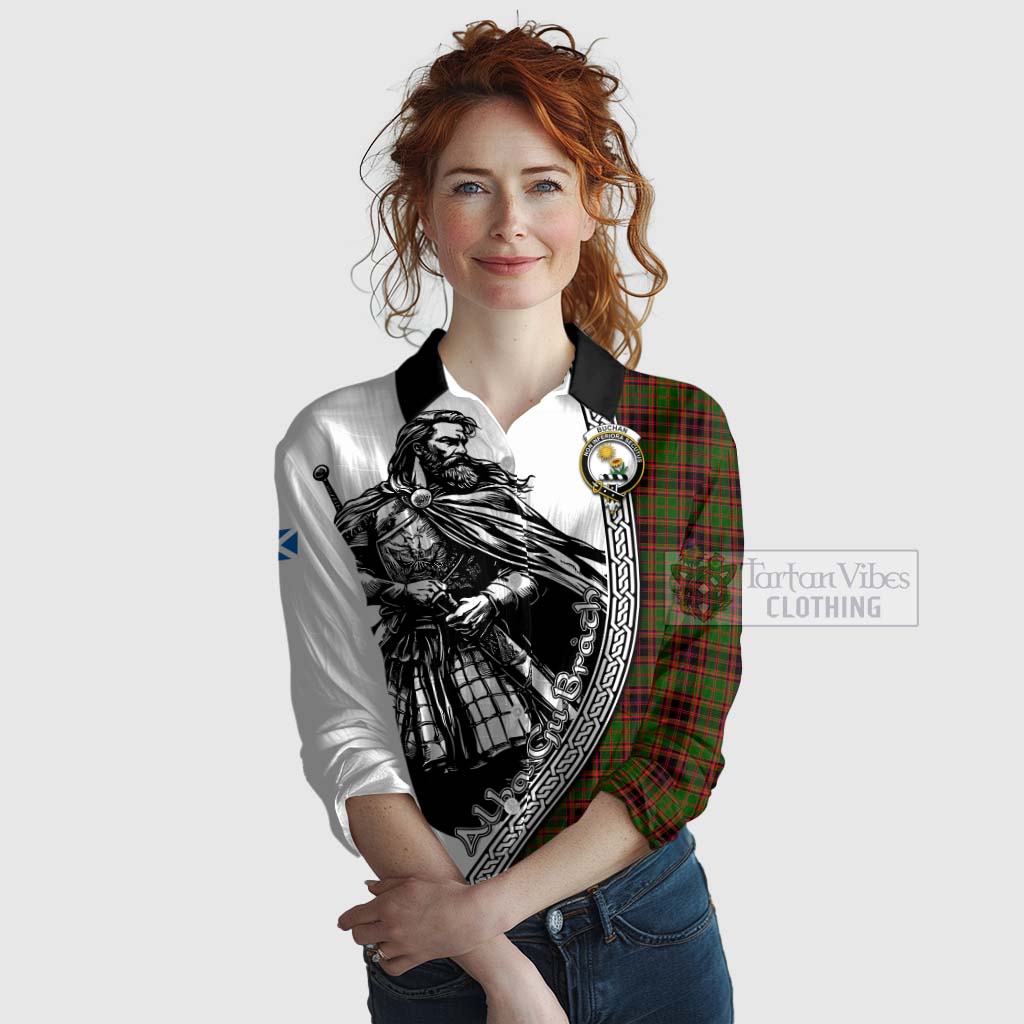 Tartan Vibes Clothing Buchan Tartan Clan Crest Women's Casual Shirt with Highlander Warrior Celtic Style