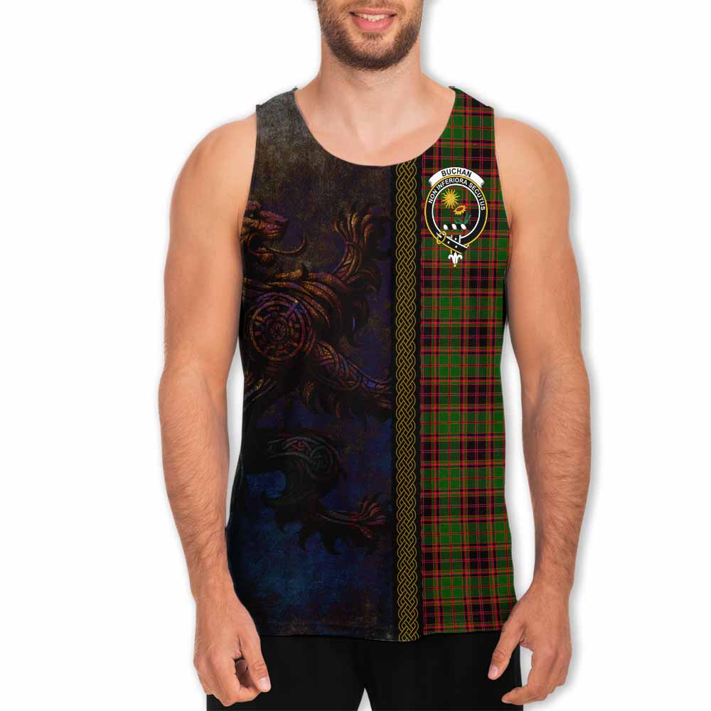 Tartan Vibes Clothing Buchan Tartan Family Crest Men's Tank Top Alba Gu Brath Be Brave Lion Ancient Style