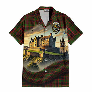 Tartan Vibes Clothing Buchan Tartan Family Crest Short Sleeve Button Shirt with Scottish Ancient Castle Style