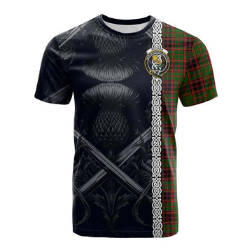 Tartan Vibes Clothing Buchan Tartan Cotton T-shirt with Family Crest Cross Sword Thistle Celtic Vibes
