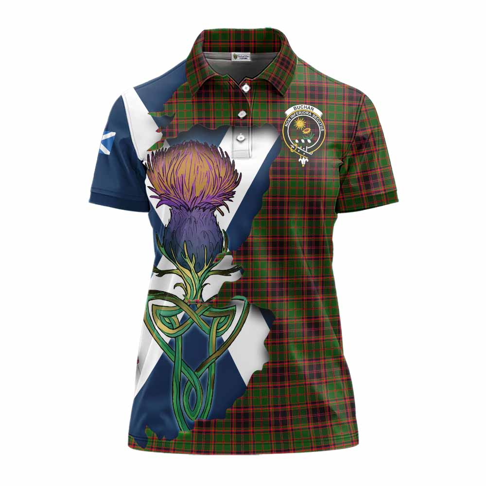 Tartan Vibes Clothing Buchan Tartan Family Crest Women's Polo Shirt Scottish Thistle Celtic Inspired
