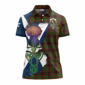 Buchan Tartan Family Crest Women's Polo Shirt Scottish Thistle Celtic Inspired