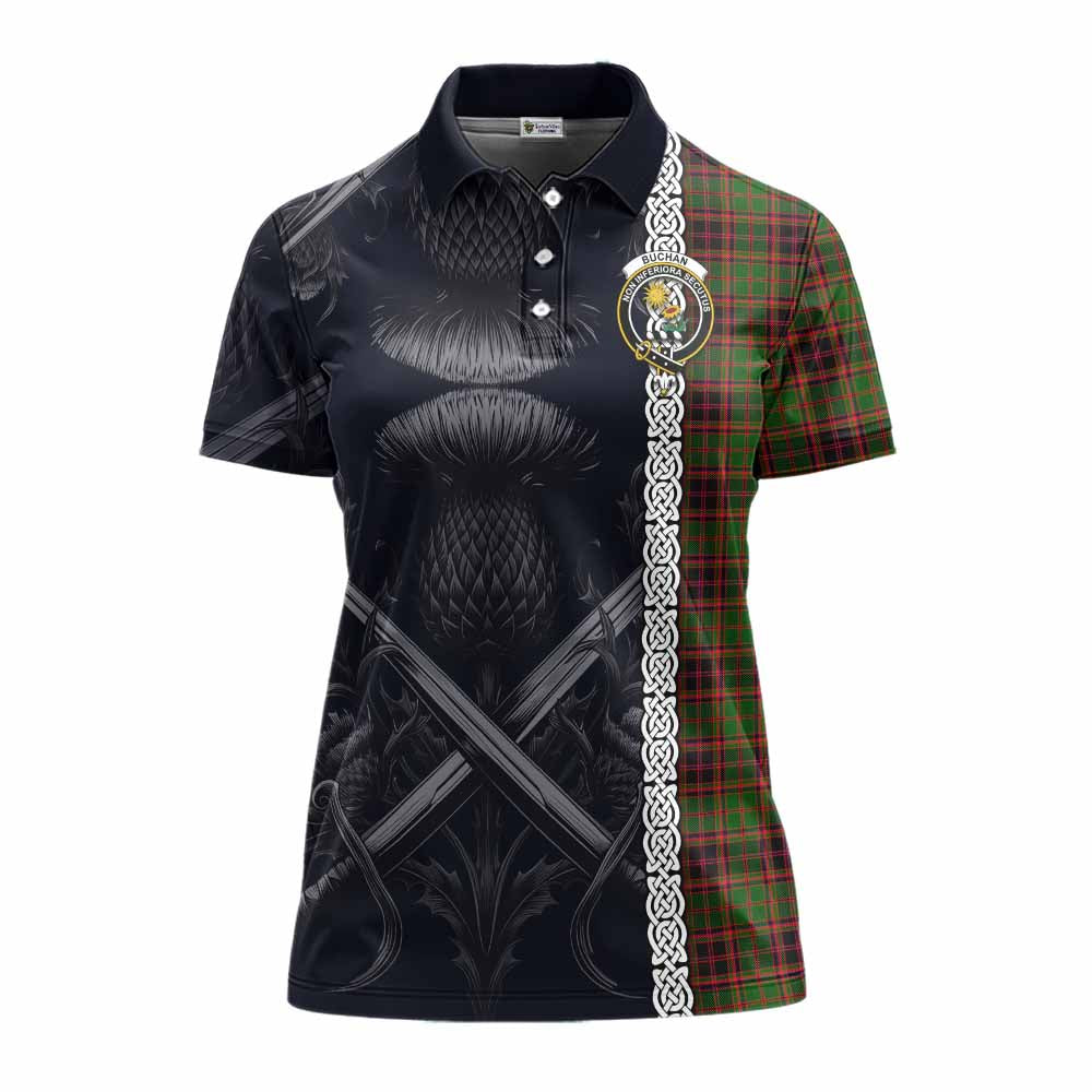 Tartan Vibes Clothing Buchan Tartan Women's Polo Shirt with Family Crest Cross Sword Thistle Celtic Vibes