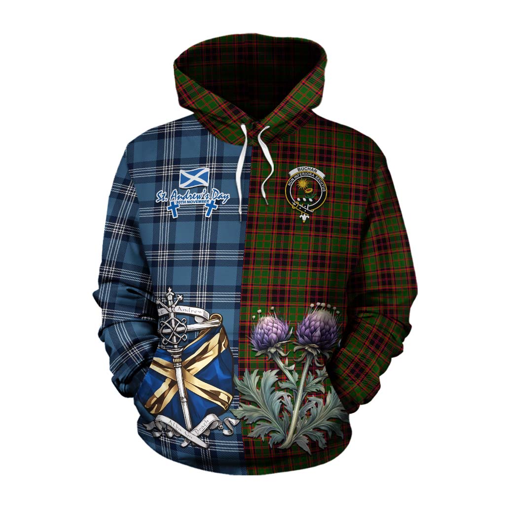 Tartan Vibes Clothing Buchan Tartan Cotton Hoodie Happy St. Andrew's Day Half Tartan Style