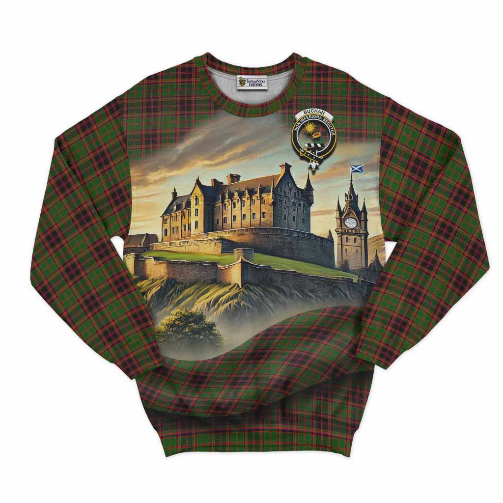 Tartan Vibes Clothing Buchan Tartan Family Crest Sweatshirt with Scottish Ancient Castle Style