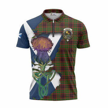Buchan Tartan Family Crest Zipper Polo Shirt Scottish Thistle Celtic Inspired