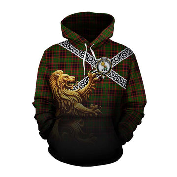Buchan Crest Tartan Cotton Hoodie with Golden Lion Emblem Celtic Style