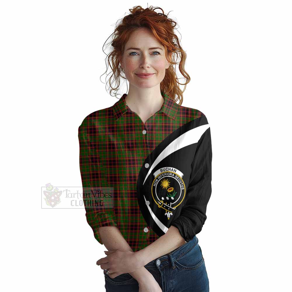 Tartan Vibes Clothing Buchan Tartan Women's Casual Shirt with Family Crest Circle Style