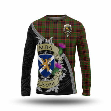 Buchan Tartan Family Crest Long Sleeve T-Shirt Lion Rampant Royal Thistle Shield Celtic Inspired