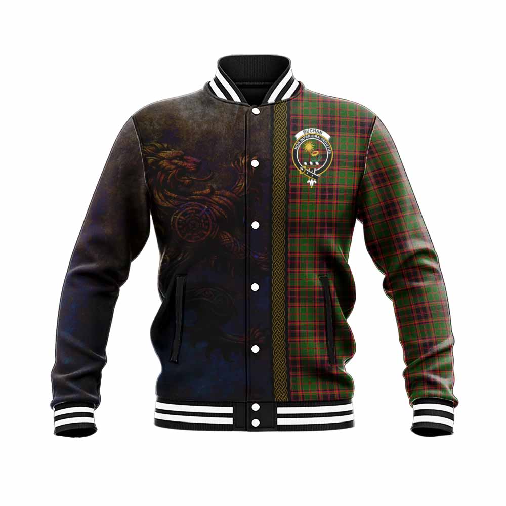 Tartan Vibes Clothing Buchan Tartan Family Crest Baseball Jacket Alba Gu Brath Be Brave Lion Ancient Style